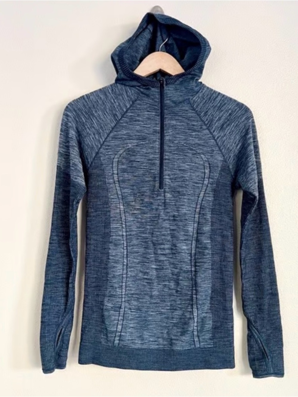 Lululemon Swiftly merino Wool blend 1/2 Zip Hoodie navy blue sz 6 running W3BKES